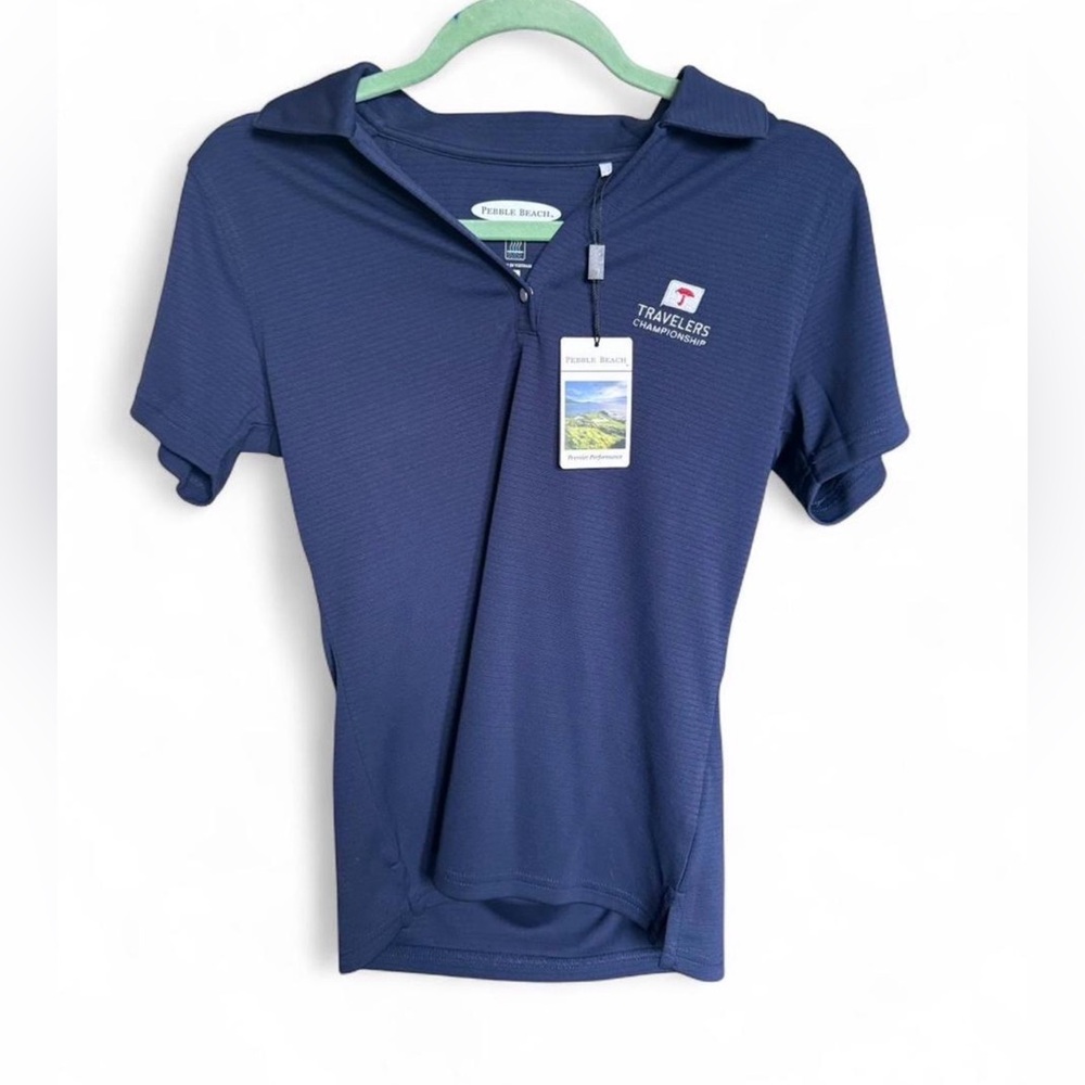 Pebble Beach Navy Women’s Golf Polo T-shirt with Travelers Championship Logo